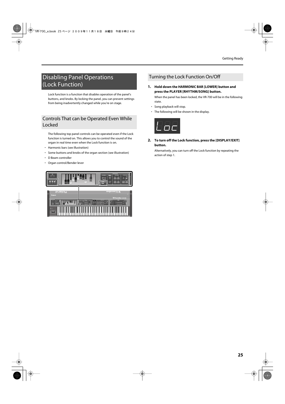 Disabling panel operations (lock function), Controls that can be operated even while locked, Turning the lock function on/off | Roland VR-700 User Manual | Page 23 / 84