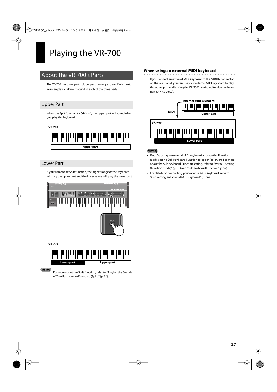 Playing the vr-700, About the vr-700’s parts, Upper part | Lower part, Upper part lower part | Roland VR-700 User Manual | Page 25 / 84