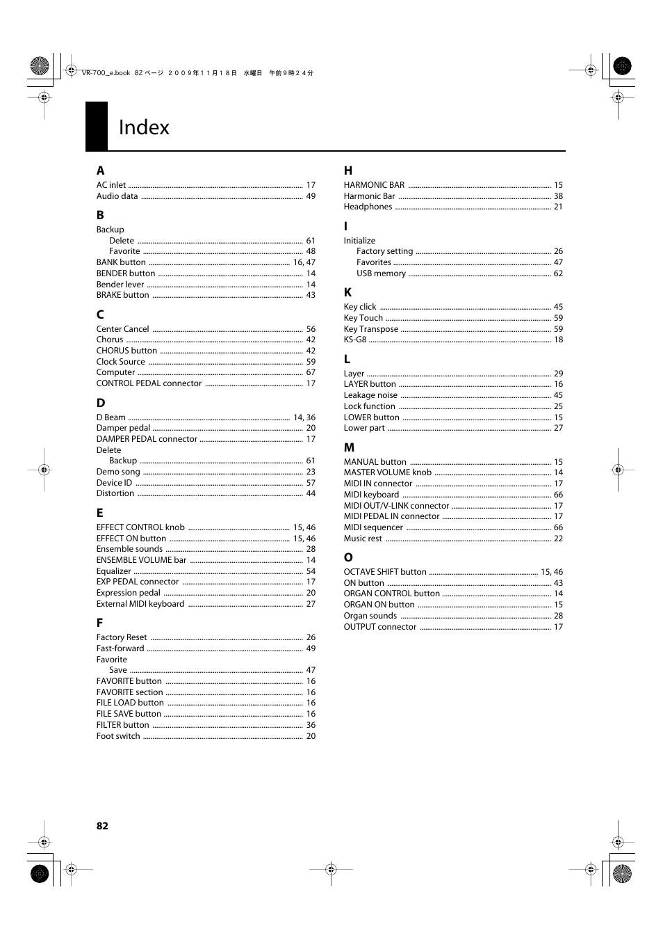 Index | Roland VR-700 User Manual | Page 80 / 84