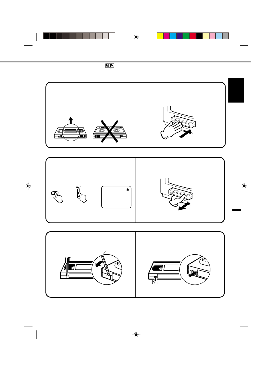Loading and unloading the video cassette tape, English | Toshiba VTV21FL3 User Manual | Page 21 / 40