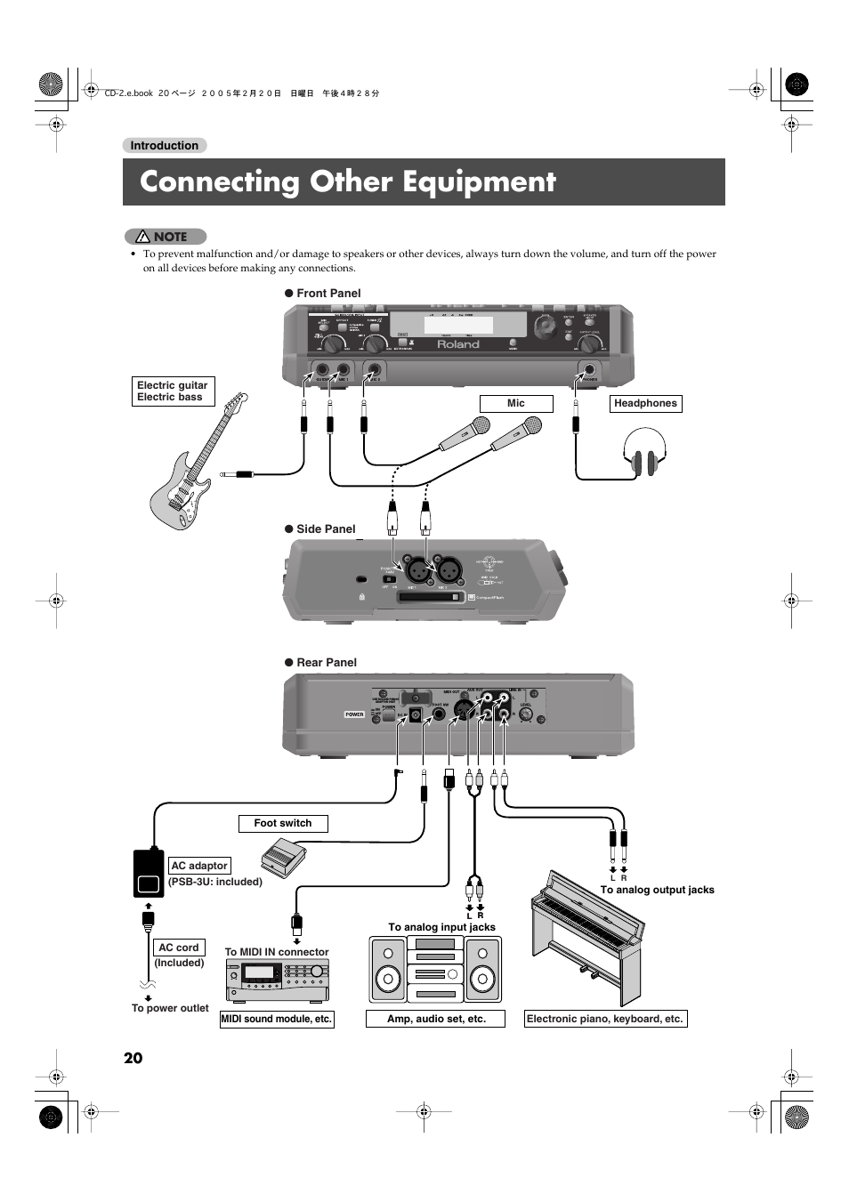 Connecting other equipment | Roland CD-2 User Manual | Page 20 / 99