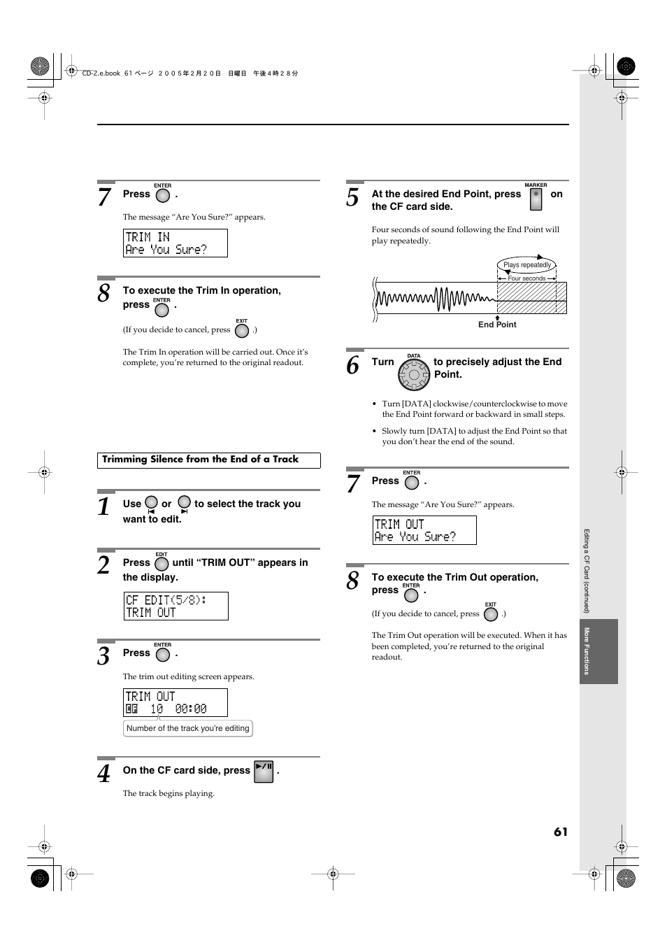 Trimming silence from the end of a track | Roland CD-2 User Manual | Page 61 / 99