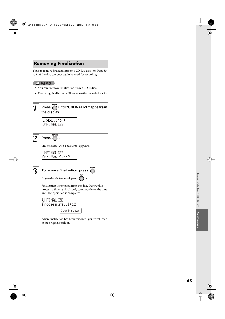 Removing finalization | Roland CD-2 User Manual | Page 65 / 99