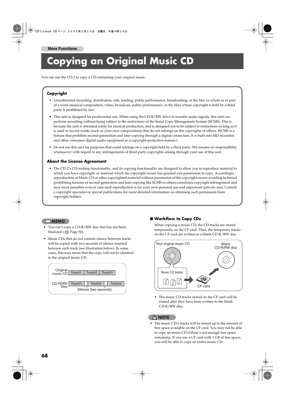 Copying an original music cd | Roland CD-2 User Manual | Page 68 / 99