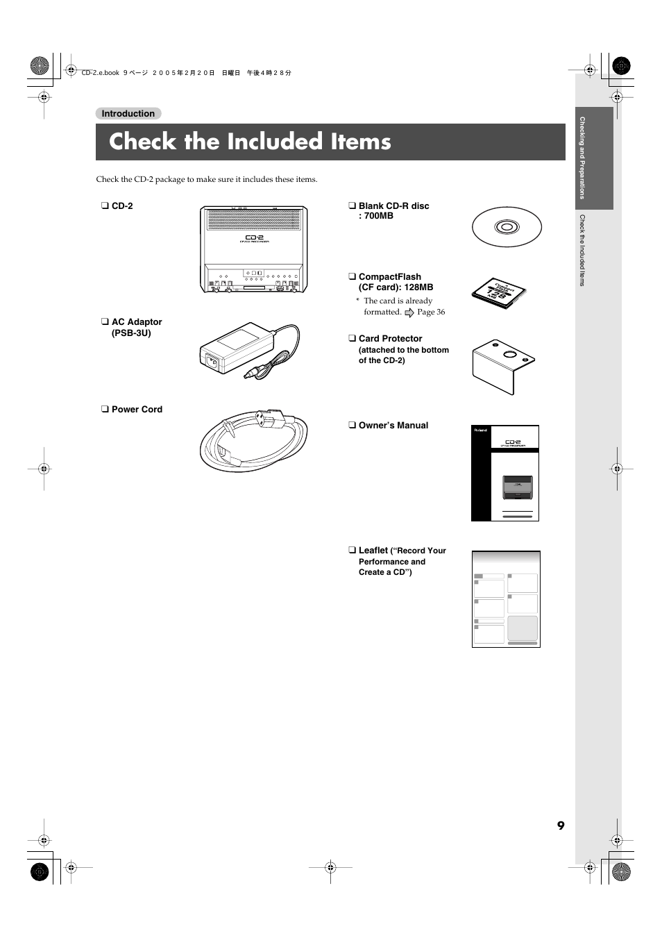 Check the included items | Roland CD-2 User Manual | Page 9 / 99