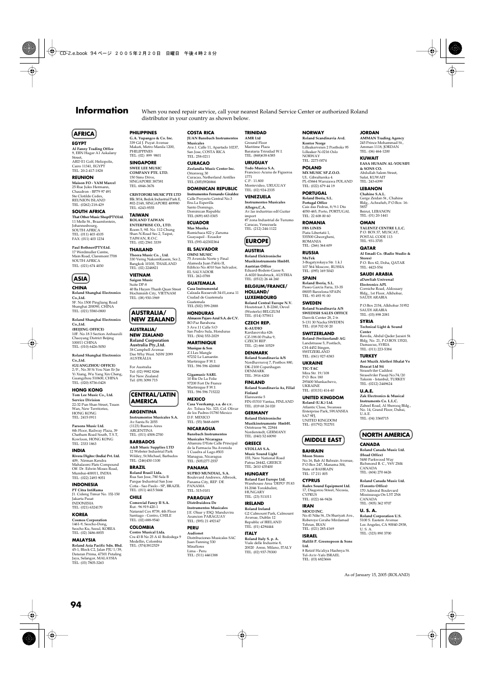 Information | Roland CD-2 User Manual | Page 94 / 99