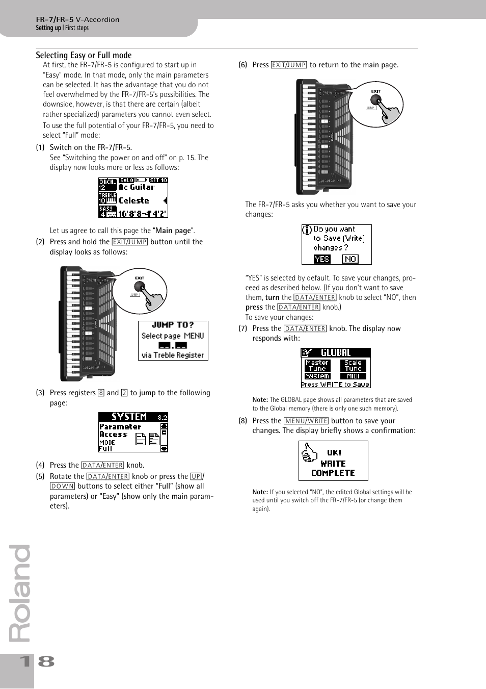 Selecting easy or full mode | Roland FR-7/FR-5 User Manual | Page 18 / 94