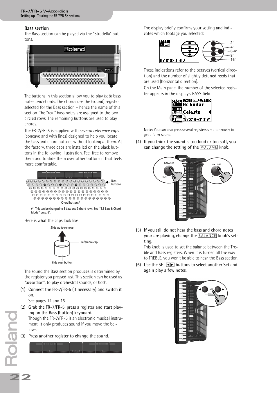 Bass section, Fr-7/fr-5 v-accordion | Roland FR-7/FR-5 User Manual | Page 22 / 94