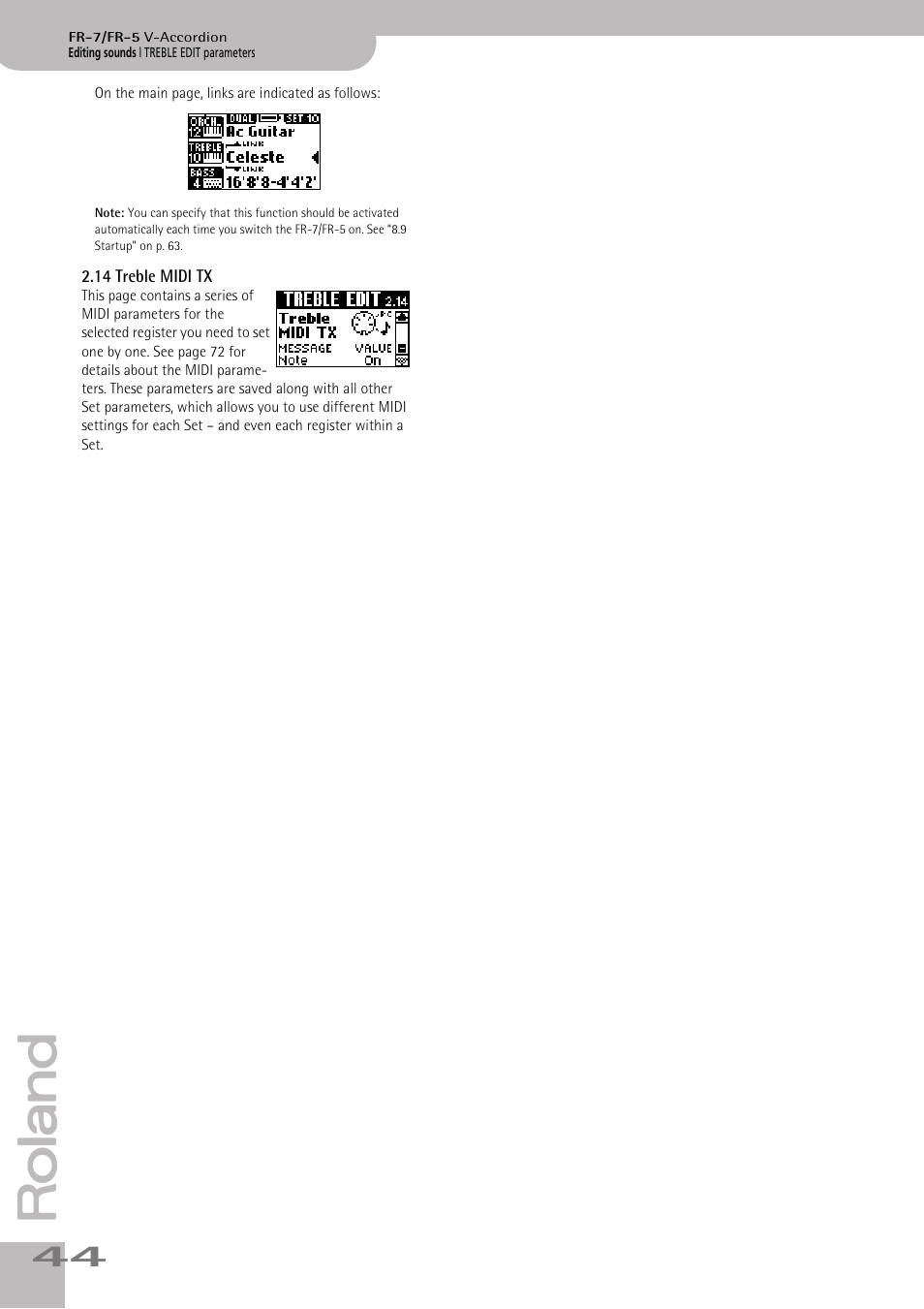 14 treble midi tx, P. 44 | Roland FR-7/FR-5 User Manual | Page 44 / 94