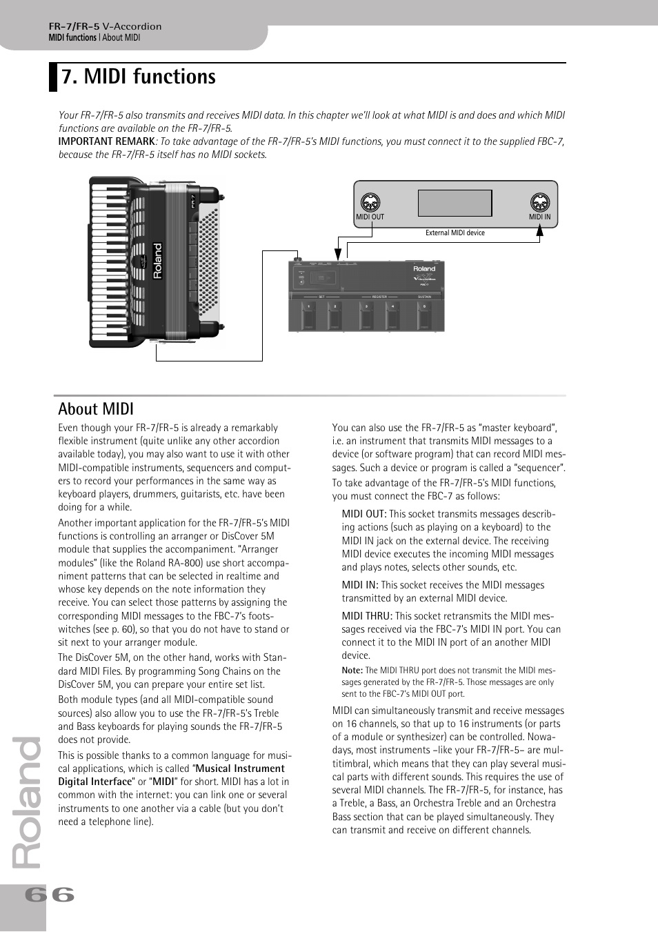 Midi functions, About midi, Nal midi gear (see p. 66) | Roland FR-7/FR-5 User Manual | Page 66 / 94