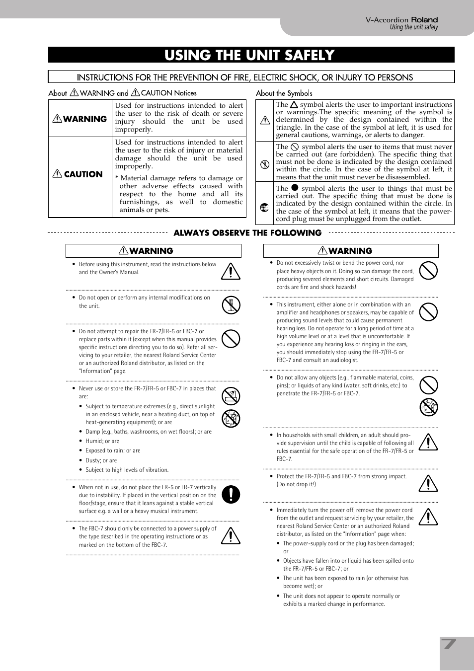 Roland FR-7/FR-5 User Manual | Page 7 / 94