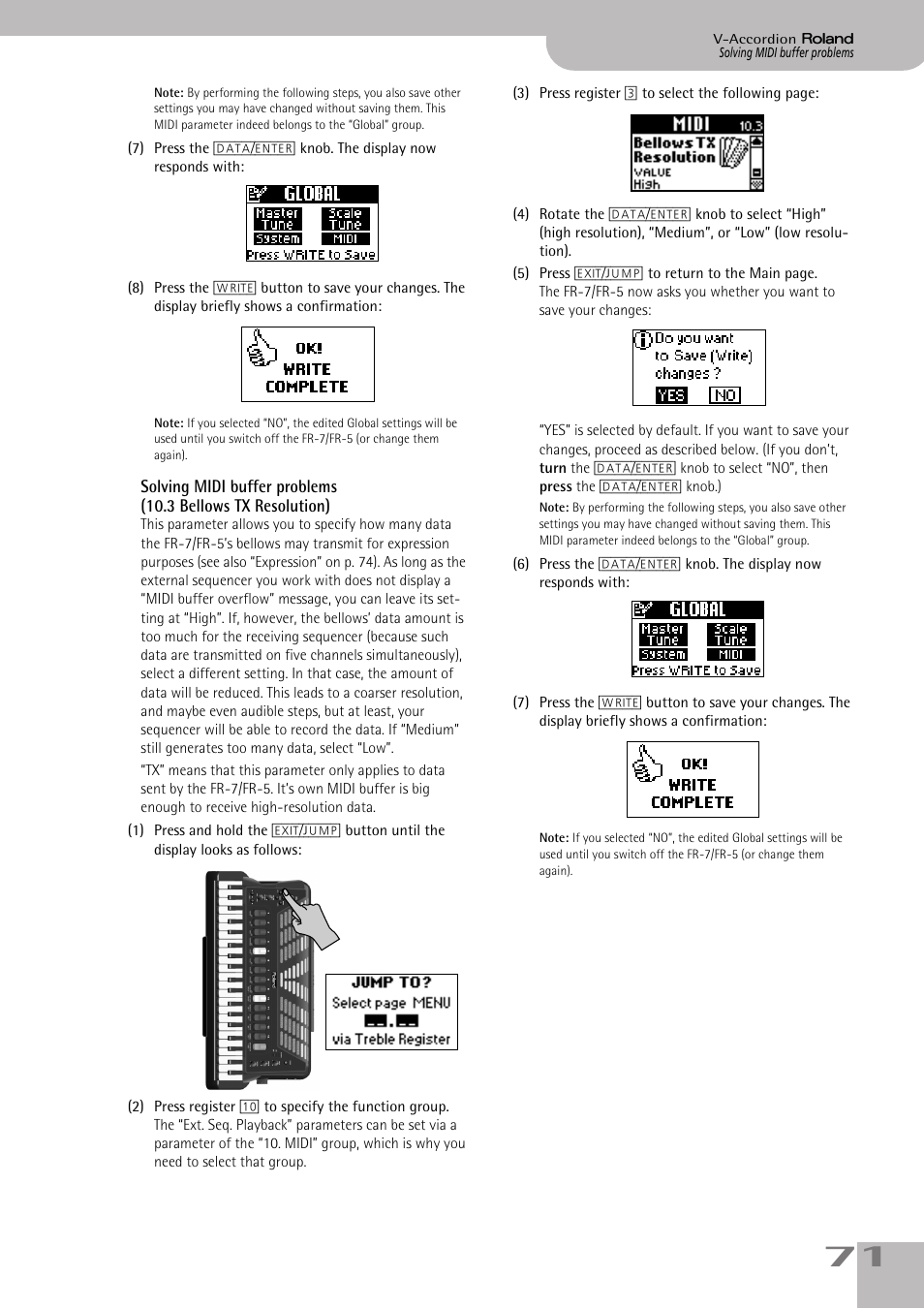 Solving midi buffer problems, P. 71 | Roland FR-7/FR-5 User Manual | Page 71 / 94