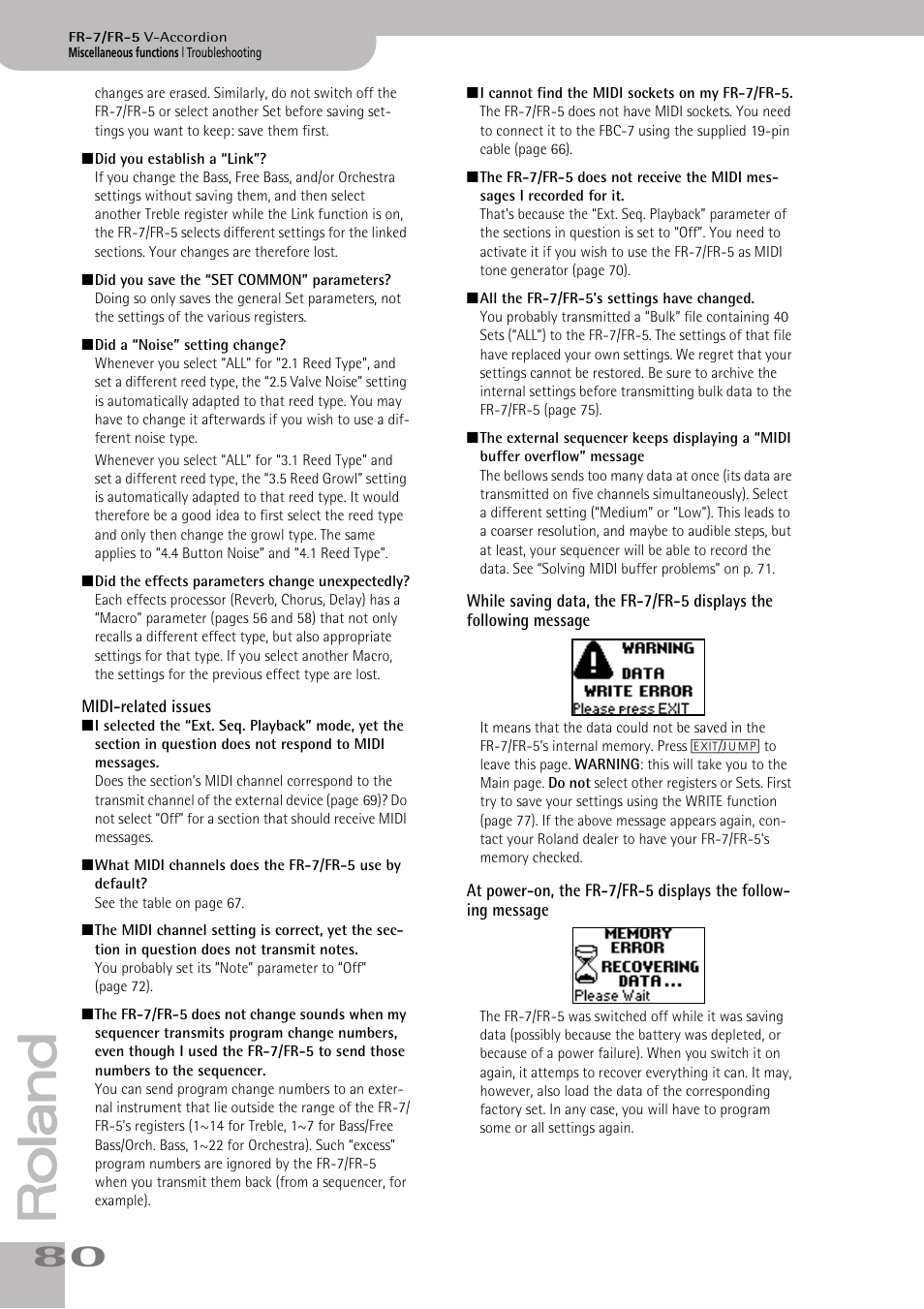 Midi-related issues | Roland FR-7/FR-5 User Manual | Page 80 / 94