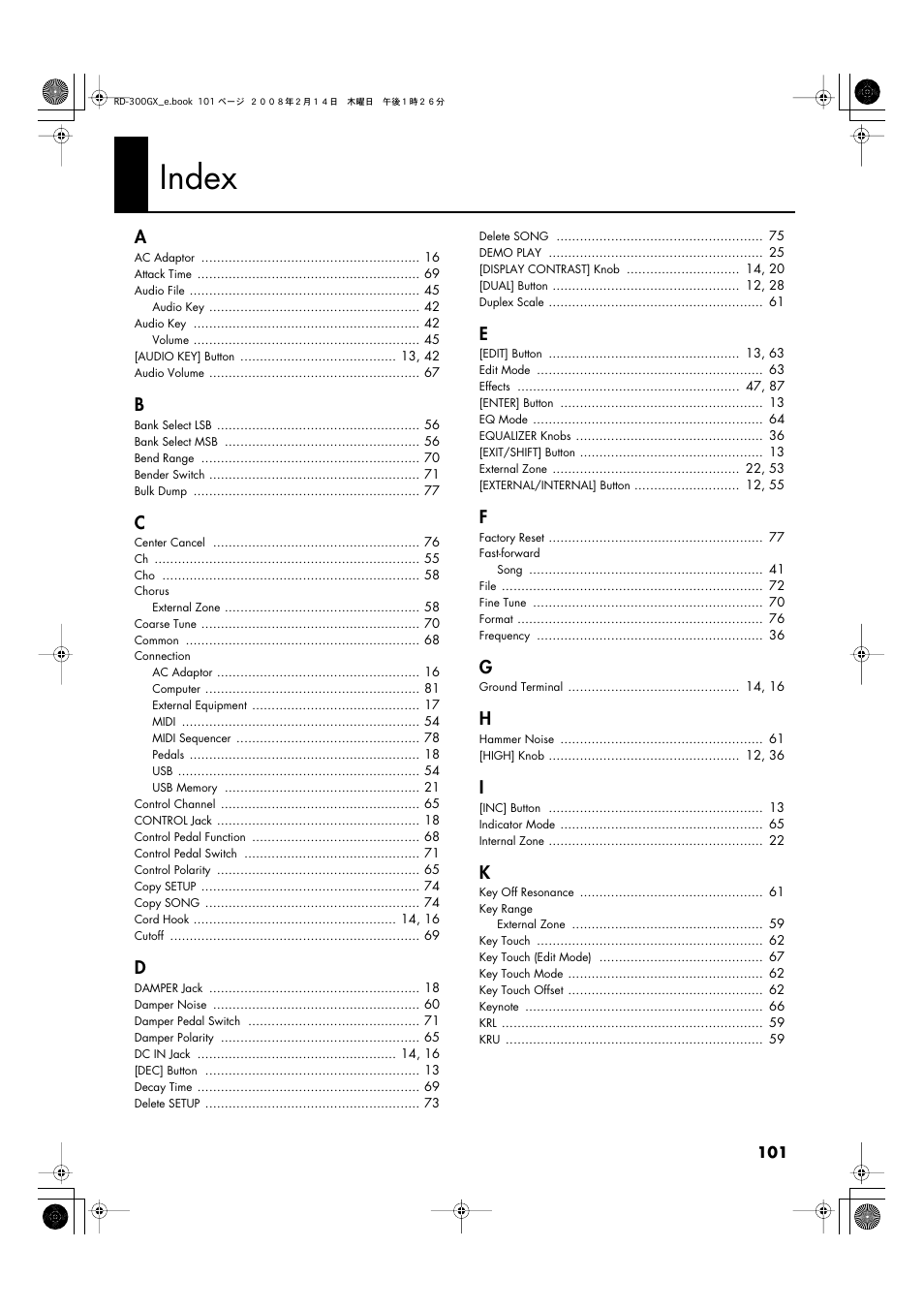 Index | Roland RD-300GX User Manual | Page 101 / 108