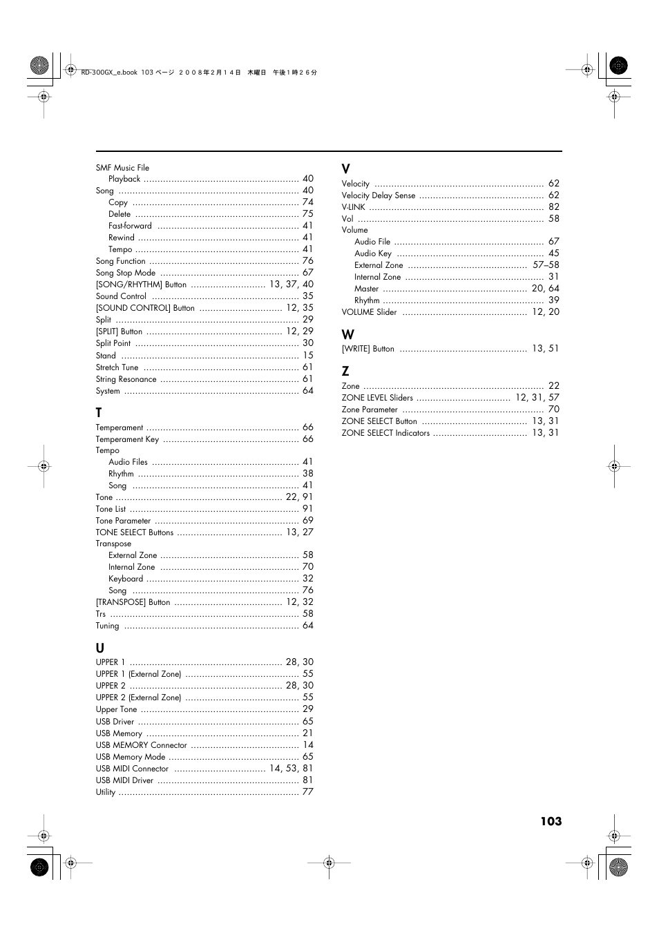 Roland RD-300GX User Manual | Page 103 / 108