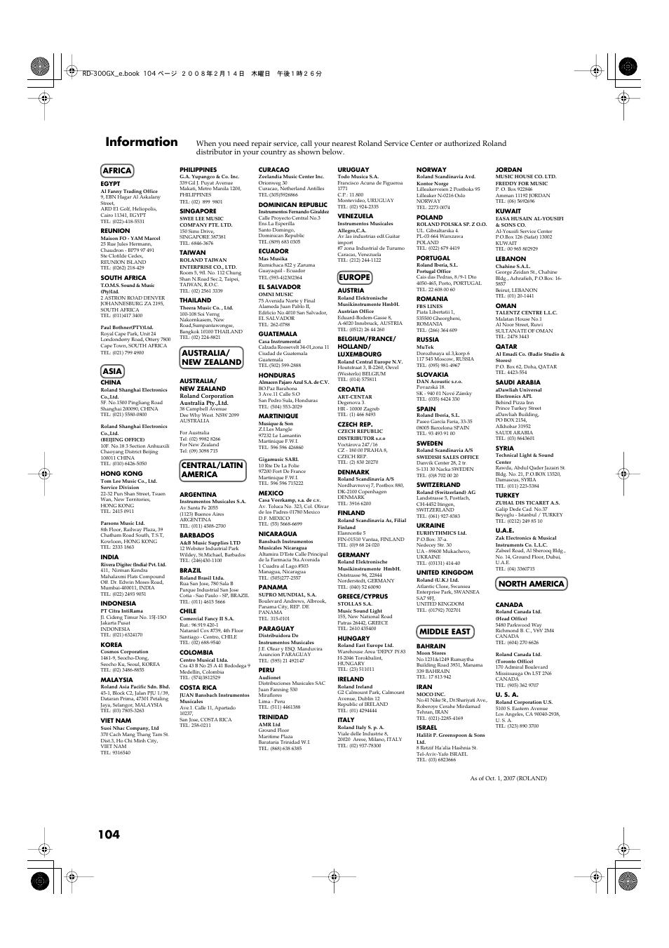 Information | Roland RD-300GX User Manual | Page 104 / 108