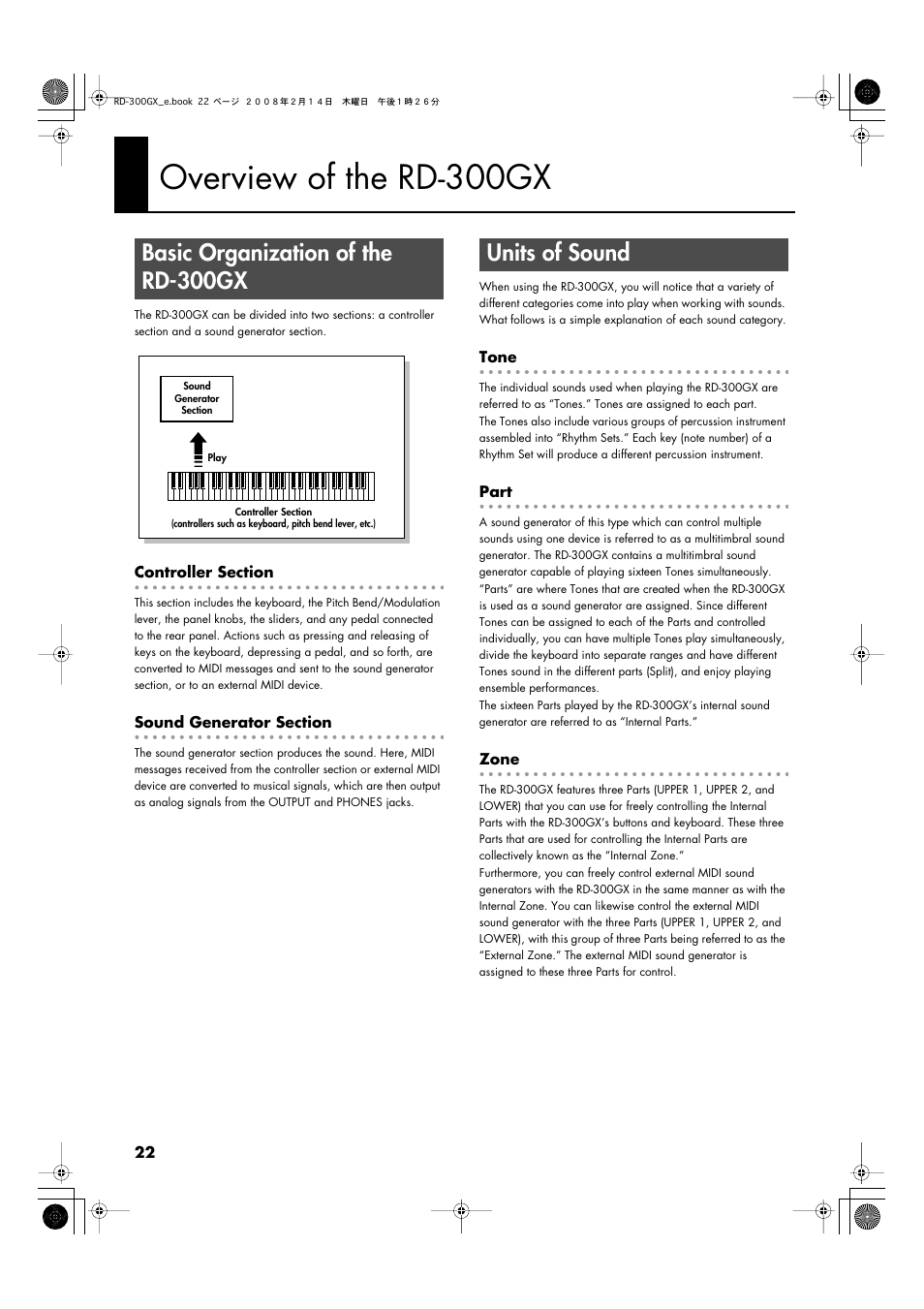 Overview of the rd-300gx, Basic organization of the rd-300gx, Units of sound | Roland RD-300GX User Manual | Page 22 / 108