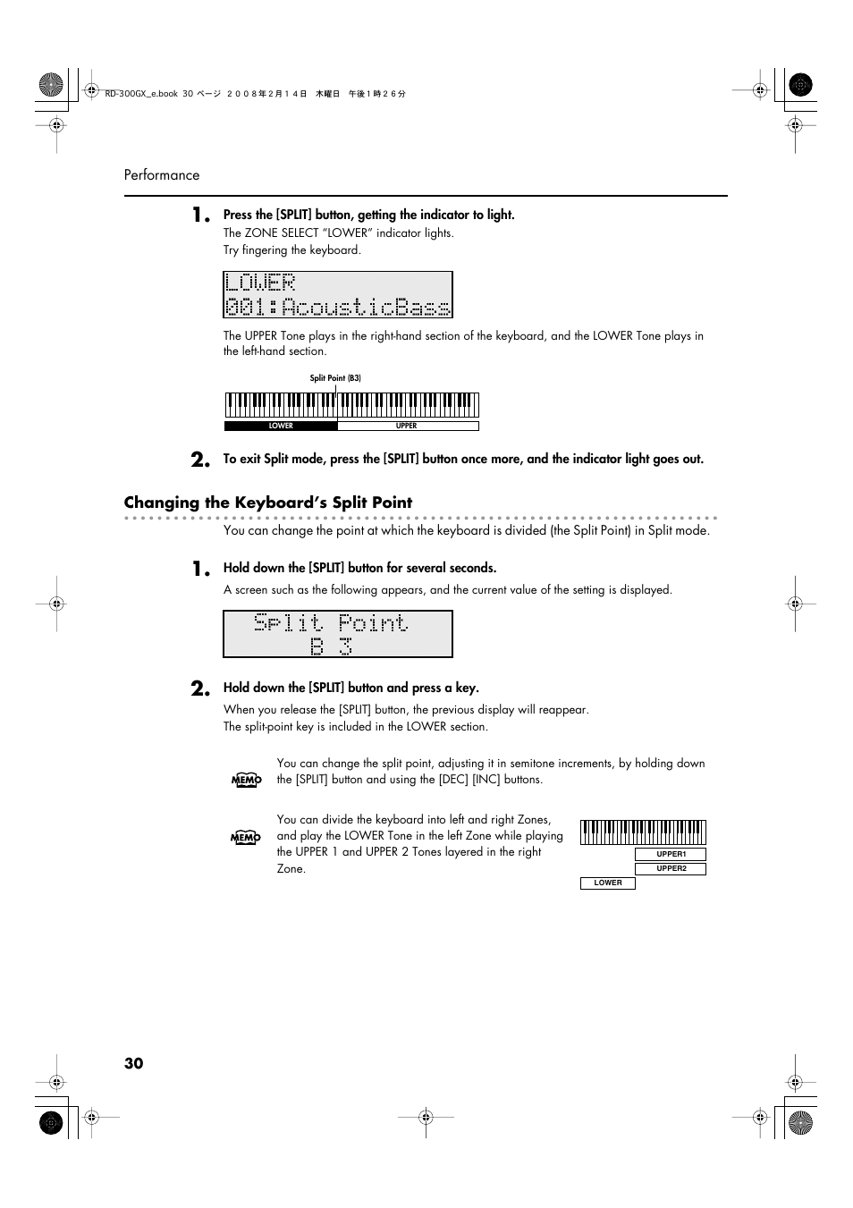 Changing the keyboard’s split point | Roland RD-300GX User Manual | Page 30 / 108