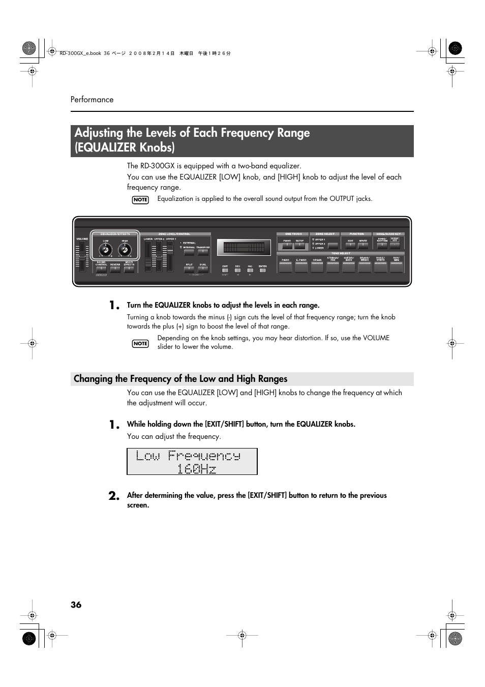 Changing the frequency of the low and high ranges, P. 36) | Roland RD-300GX User Manual | Page 36 / 108
