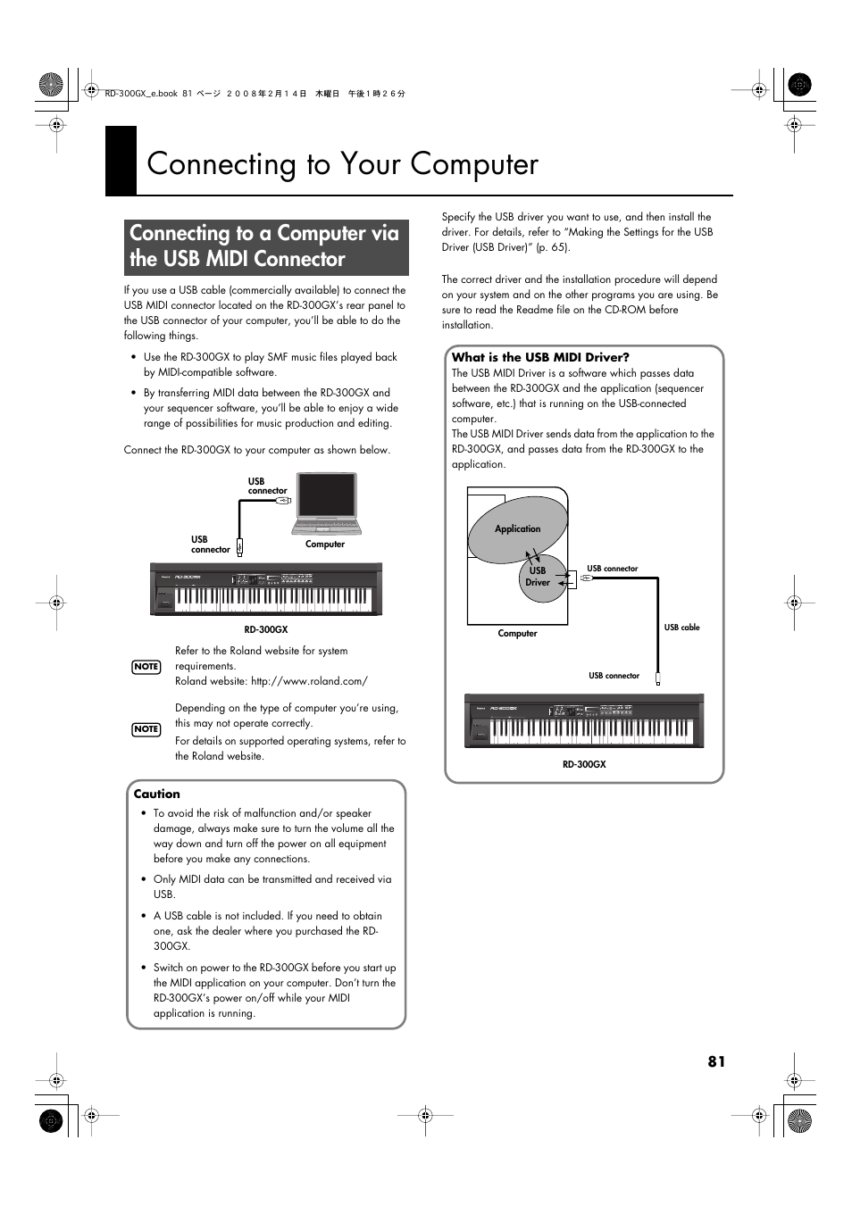 Connecting to your computer, P. 81) | Roland RD-300GX User Manual | Page 81 / 108