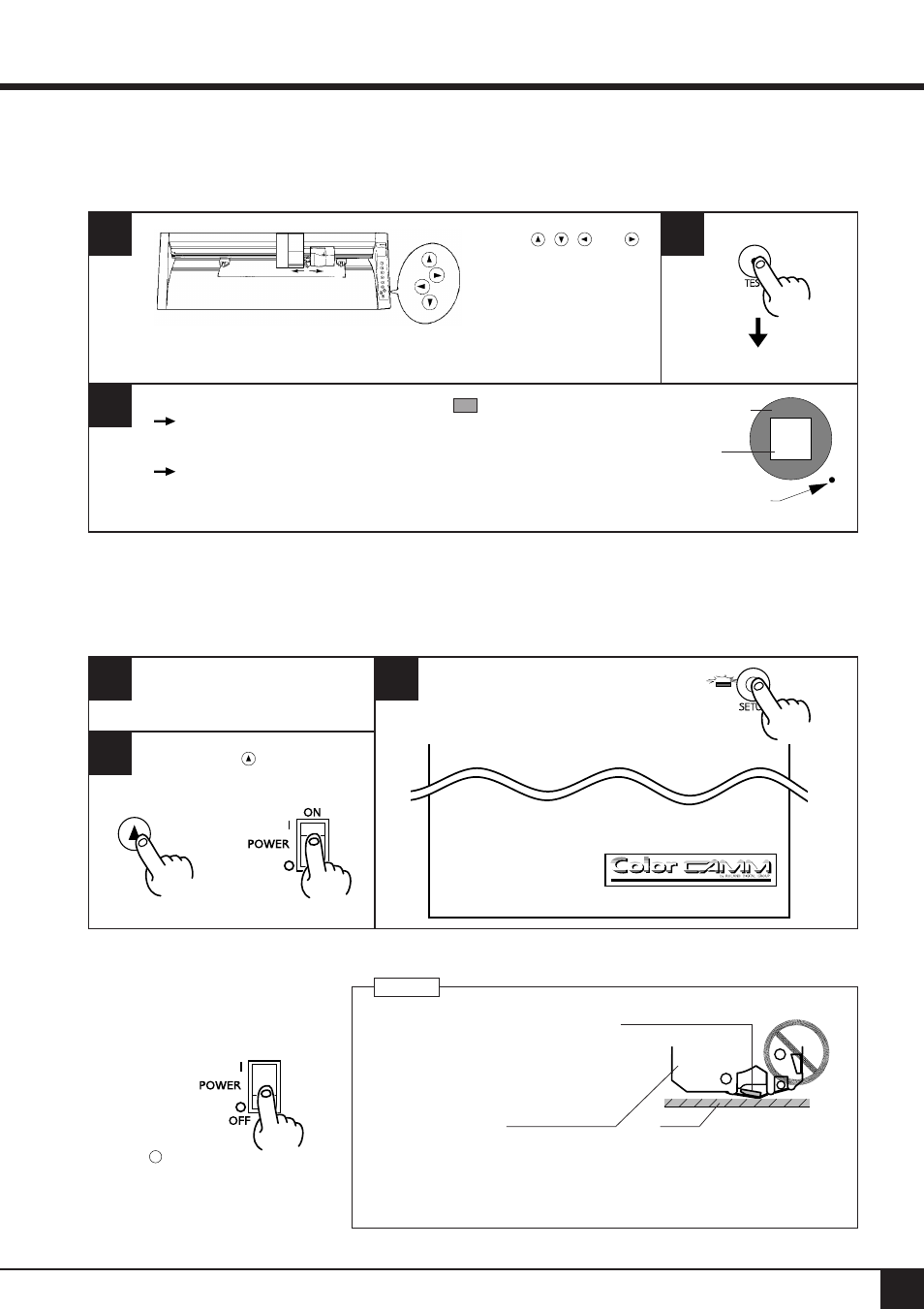 9 cutting test to check cutter force, 11 powering off, 10 performing a self-test | Roland COLOR CAMM PNC-5000 User Manual | Page 13 / 19