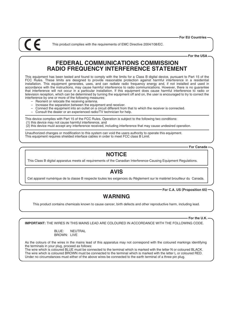 Notice avis, Warning | Roland VP-7 User Manual | Page 39 / 40
