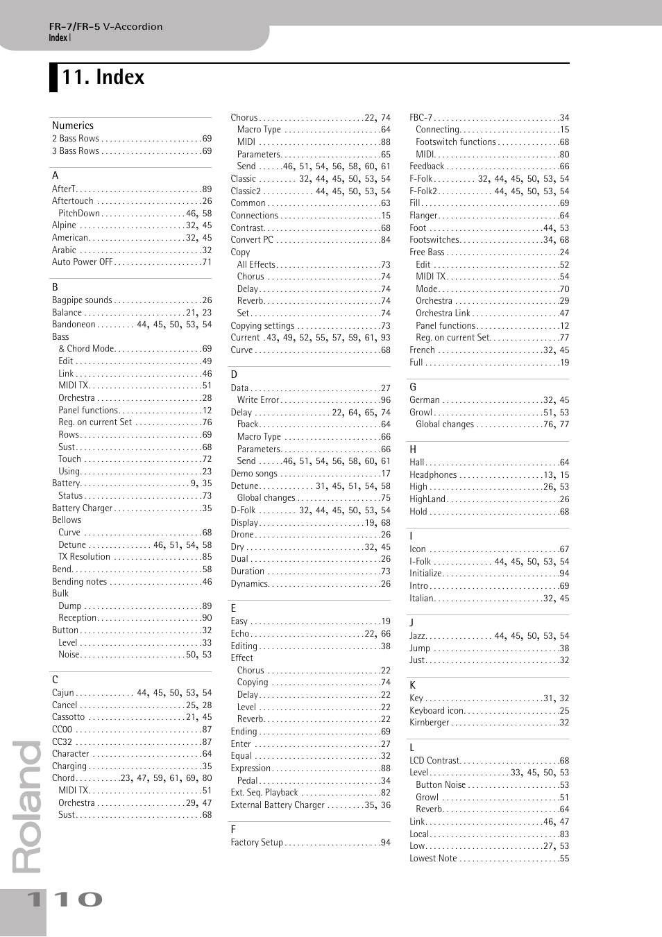 Index | Roland V-ACCORDION FR-5 User Manual | Page 110 / 114