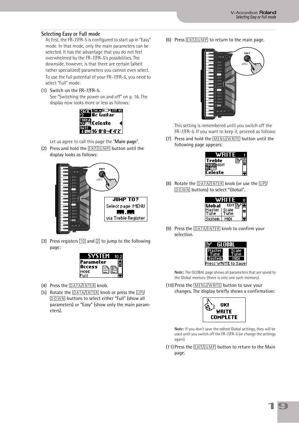 Selecting easy or full mode | Roland V-ACCORDION FR-5 User Manual | Page 19 / 114