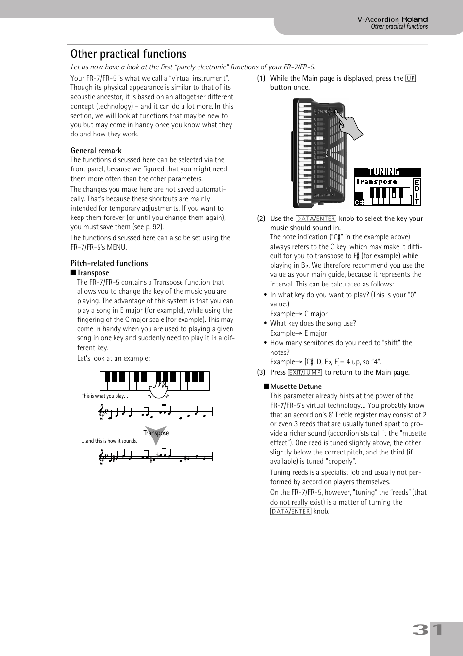 Other practical functions, General remark, Pitch-related functions | Roland V-ACCORDION FR-5 User Manual | Page 31 / 114