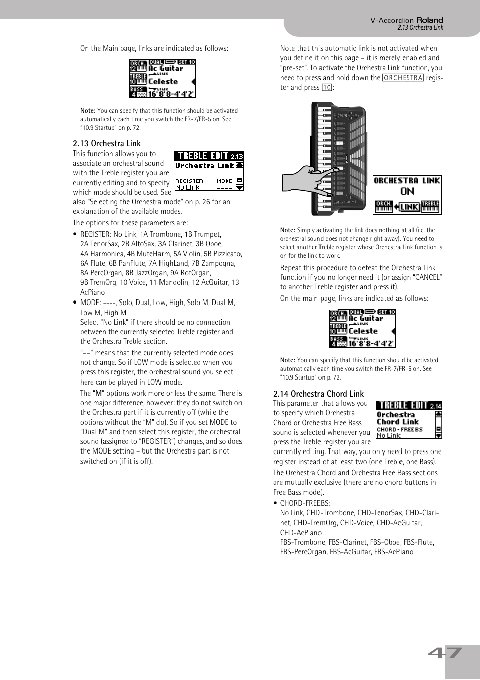 13orchestra link, 14orchestra chord link, P. 47 | Roland V-ACCORDION FR-5 User Manual | Page 47 / 114