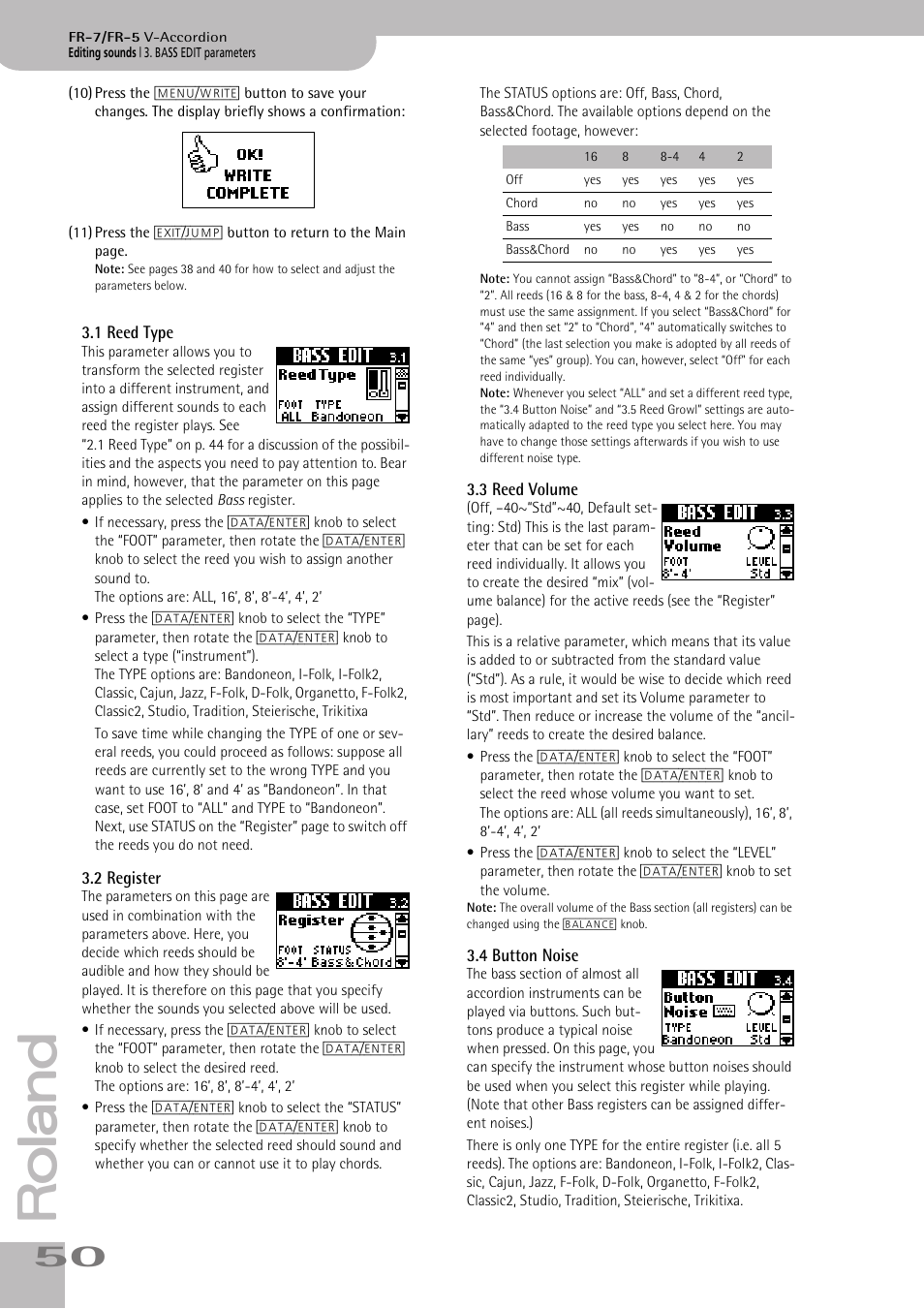 1reed type, 2register, 3reed volume | 4button noise, P. 50 | Roland V-ACCORDION FR-5 User Manual | Page 50 / 114