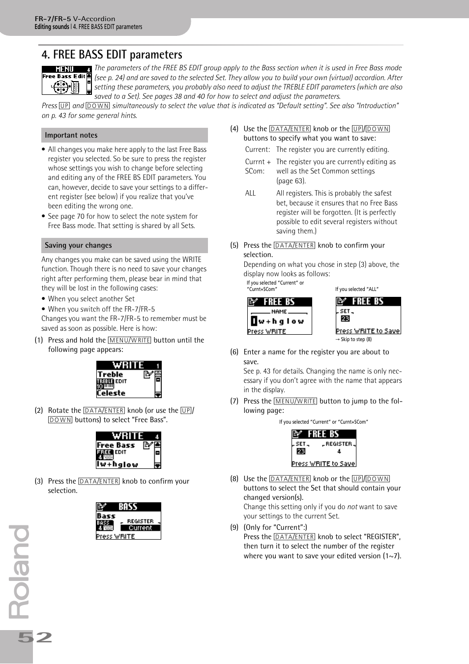 free bass edit parameters, Free bass edit parameters | Roland V-ACCORDION FR-5 User Manual | Page 52 / 114