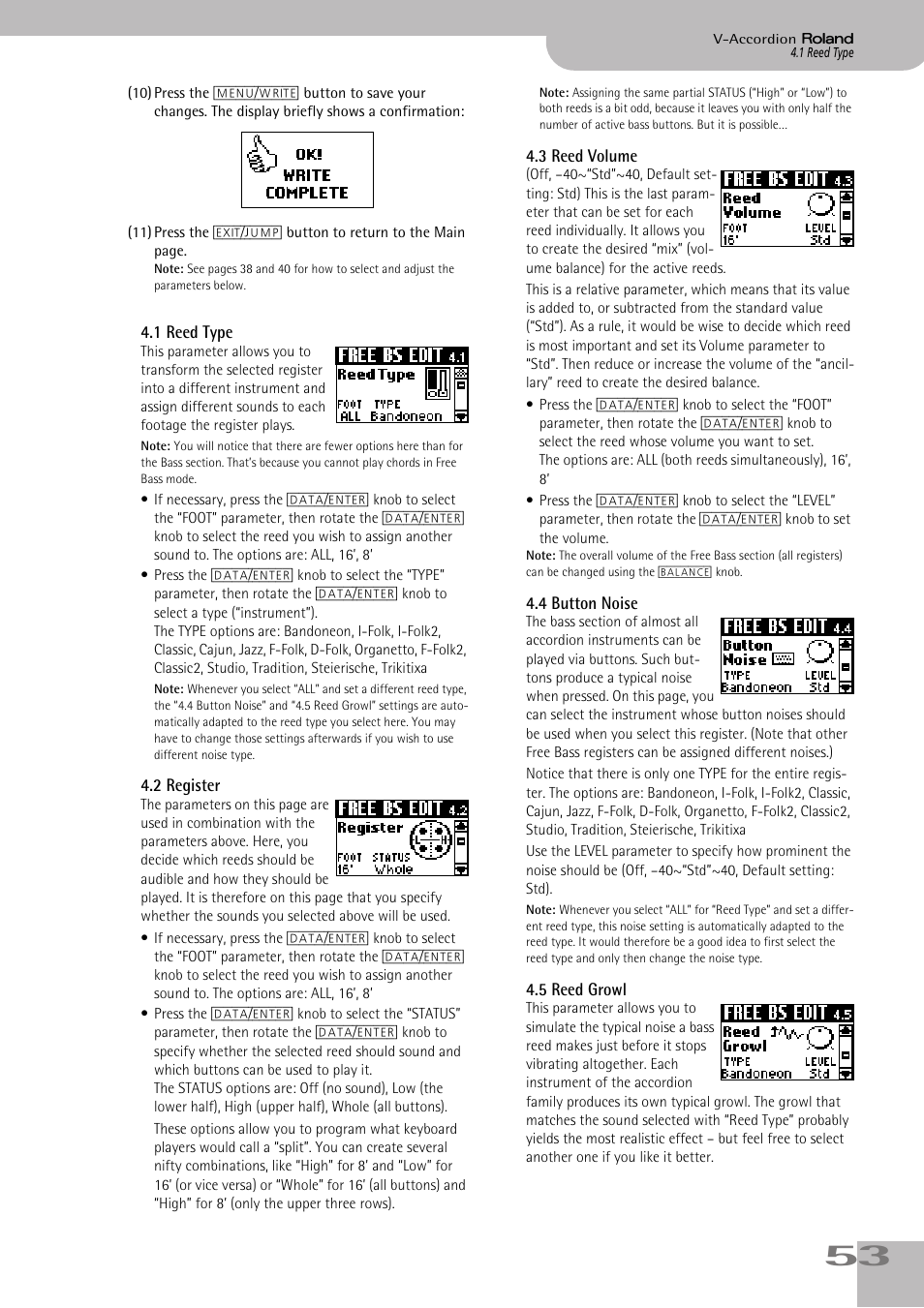1reed type, 2register, 3reed volume | 4button noise, 5reed growl, P. 53 | Roland V-ACCORDION FR-5 User Manual | Page 53 / 114