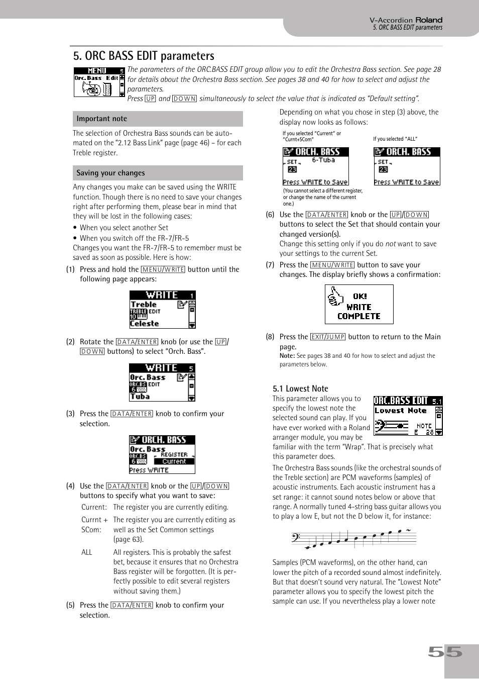 orc bass edit parameters, 1lowest note, Orc bass edit parameters | P. 55 | Roland V-ACCORDION FR-5 User Manual | Page 55 / 114
