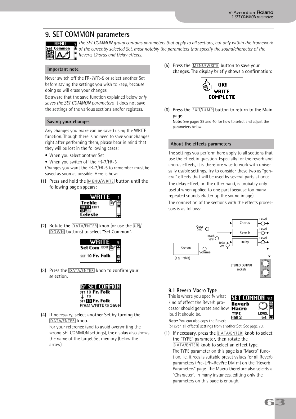 set common parameters, 1reverb macro type, Set common parameters | Effect (see p. 63), P. 63, 1 reverb macro type | Roland V-ACCORDION FR-5 User Manual | Page 63 / 114