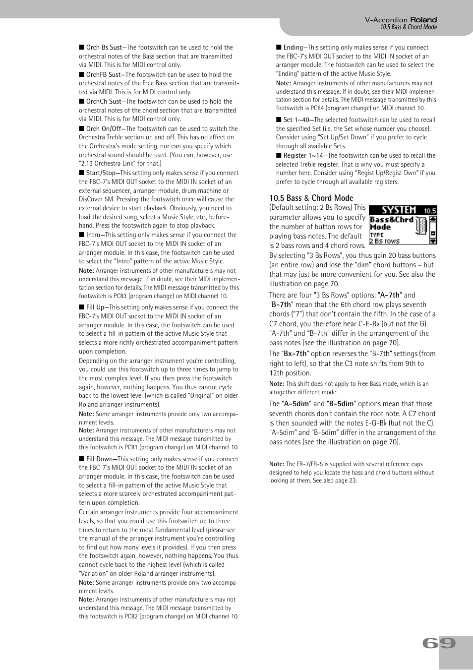 5bass & chord mode, P. 69, Register 1~14 | Roland V-ACCORDION FR-5 User Manual | Page 69 / 114