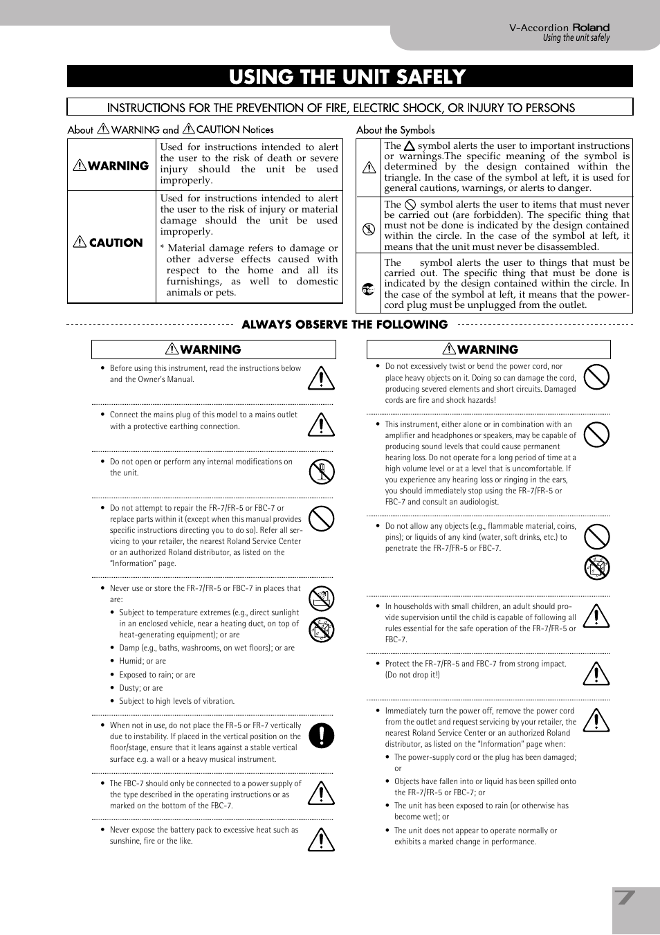 Roland V-ACCORDION FR-5 User Manual | Page 7 / 114
