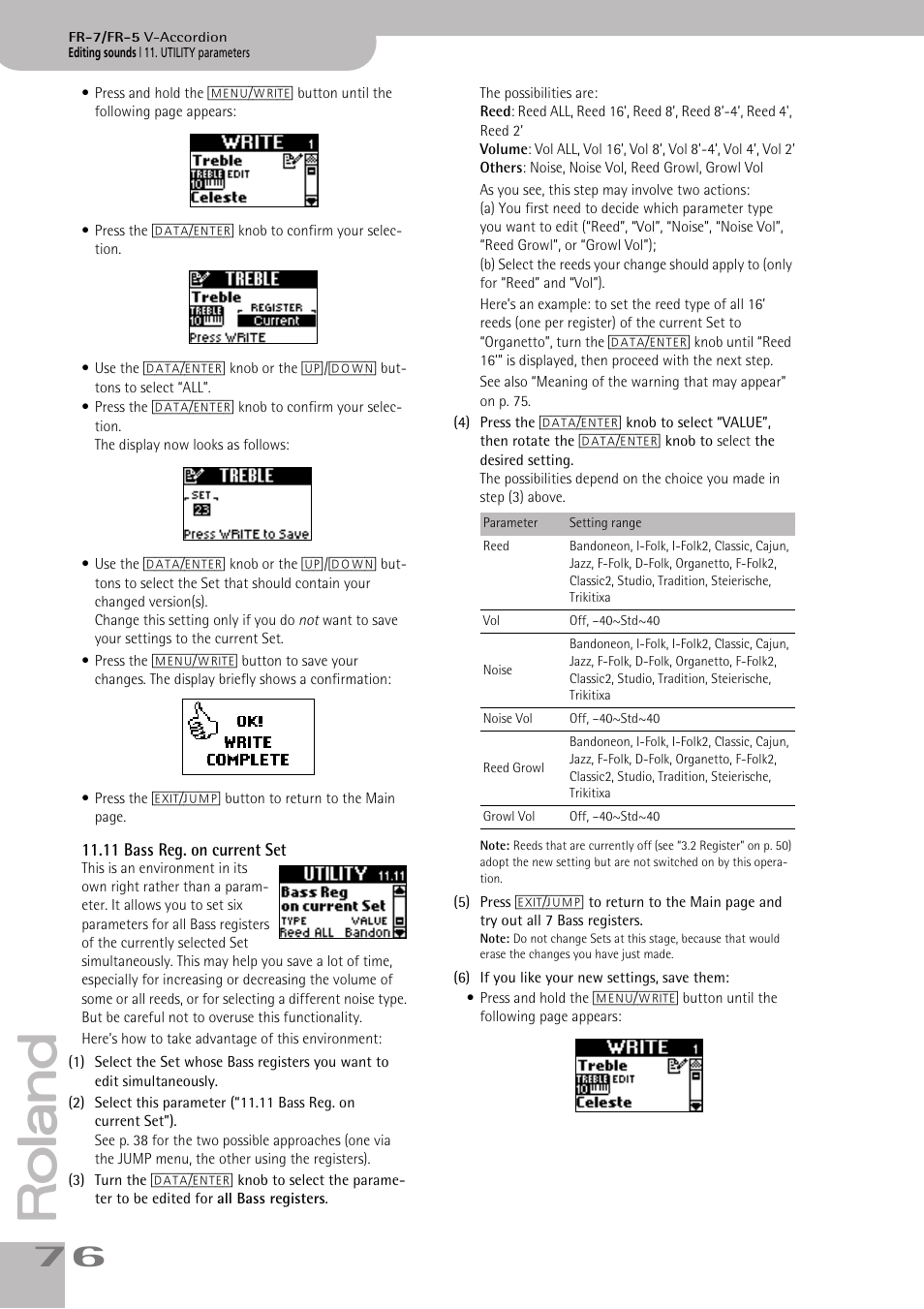 11bass reg. on currentset, P. 76 | Roland V-ACCORDION FR-5 User Manual | Page 76 / 114