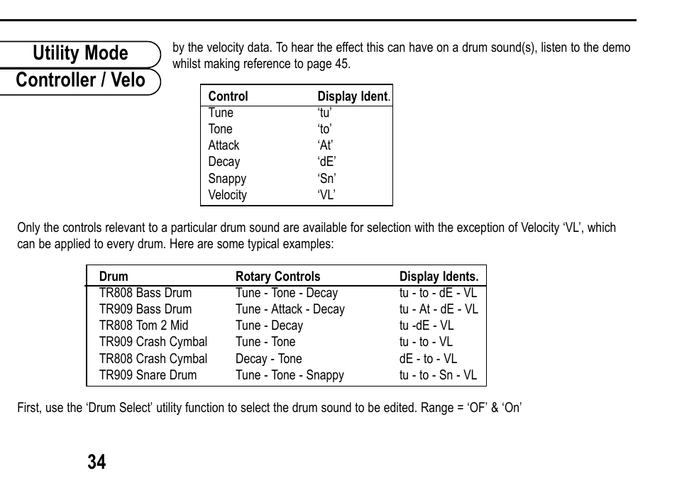 Utility mode controller / velo 34 | Roland D Station User Manual | Page 36 / 54