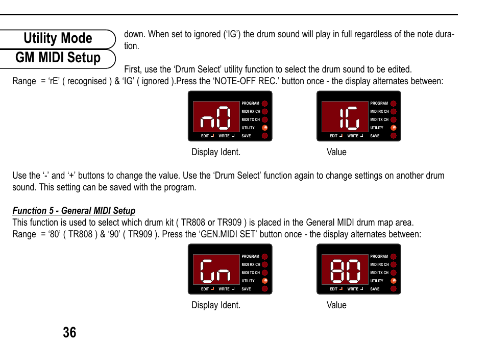 Utility mode gm midi setup 36 | Roland D Station User Manual | Page 38 / 54