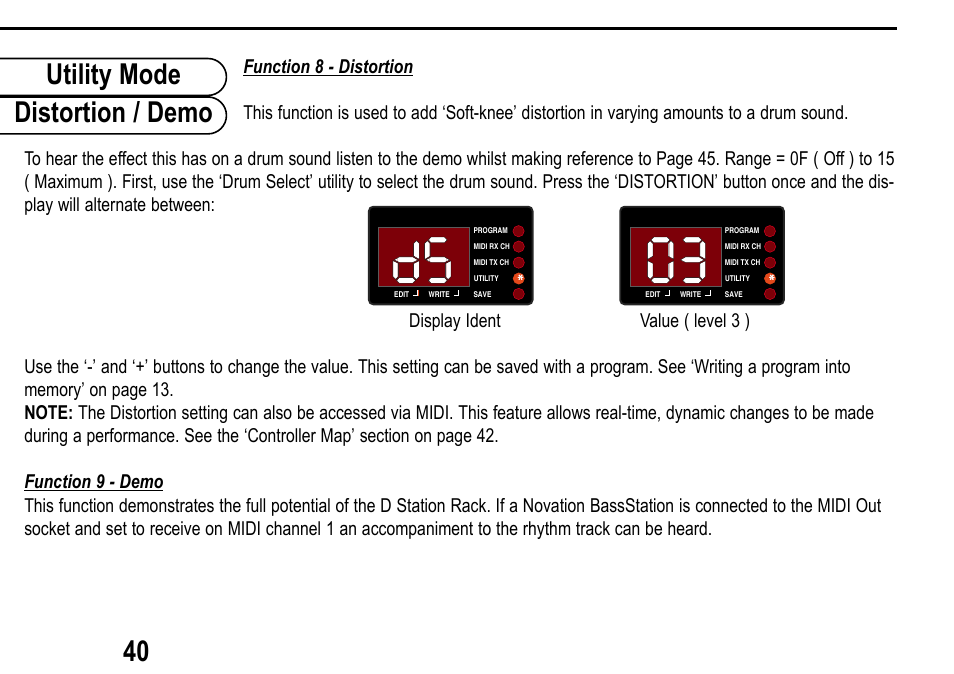 Utility mode distortion / demo 40 | Roland D Station User Manual | Page 42 / 54
