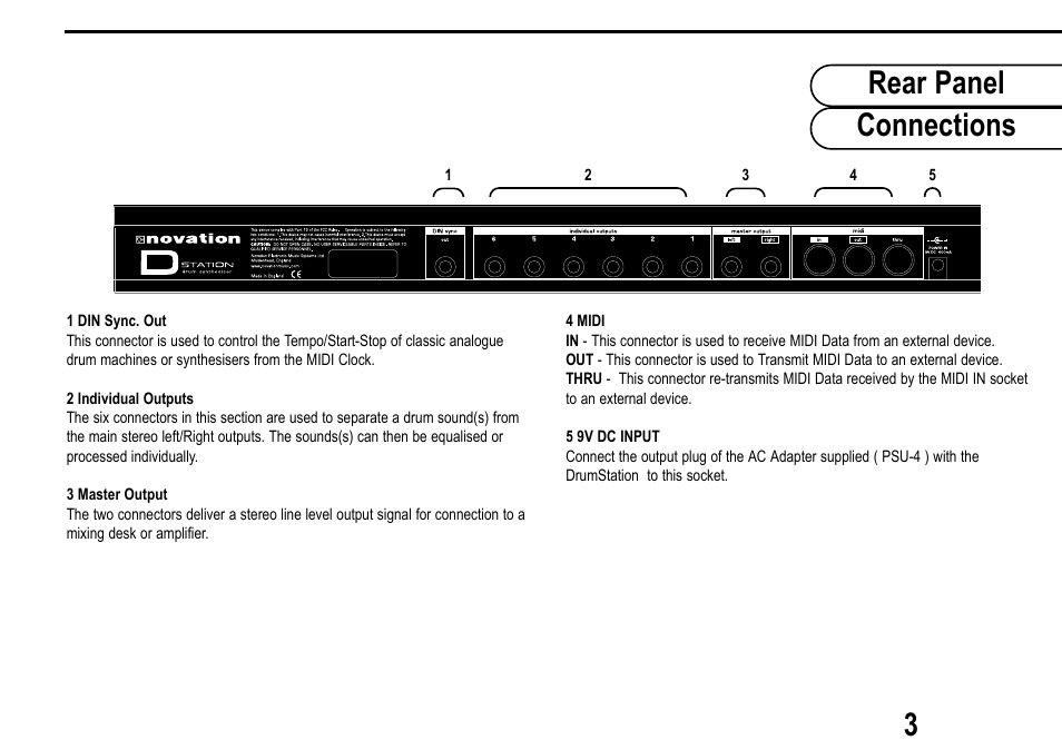 Rear panel connections 3 | Roland D Station User Manual | Page 5 / 54