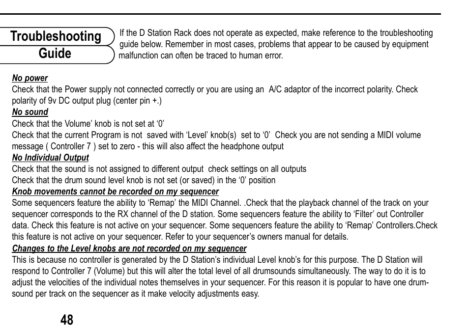 Troubleshooting guide 48 | Roland D Station User Manual | Page 50 / 54
