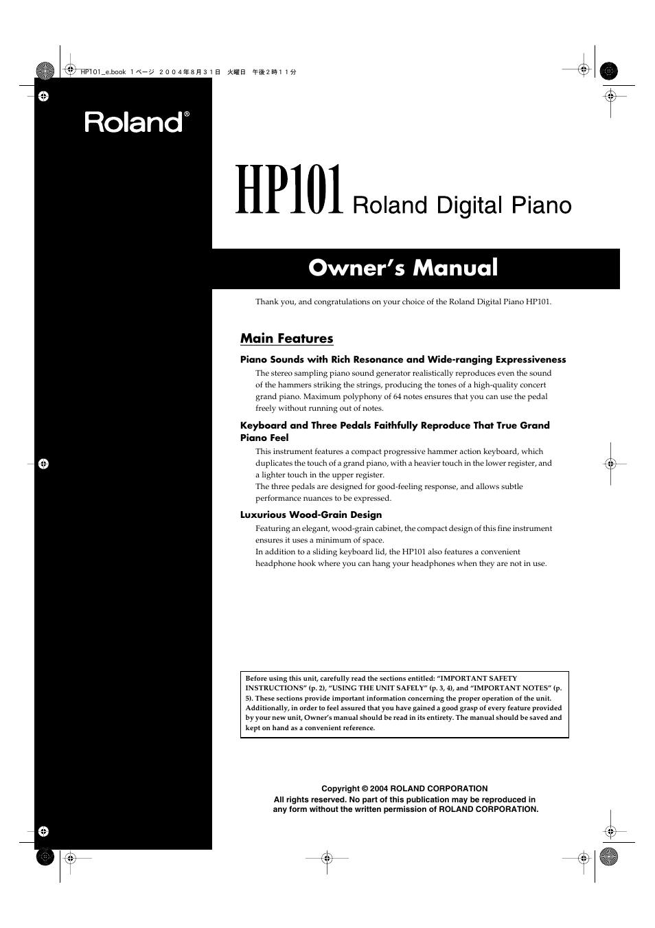 Roland HP101 User Manual | 40 pages