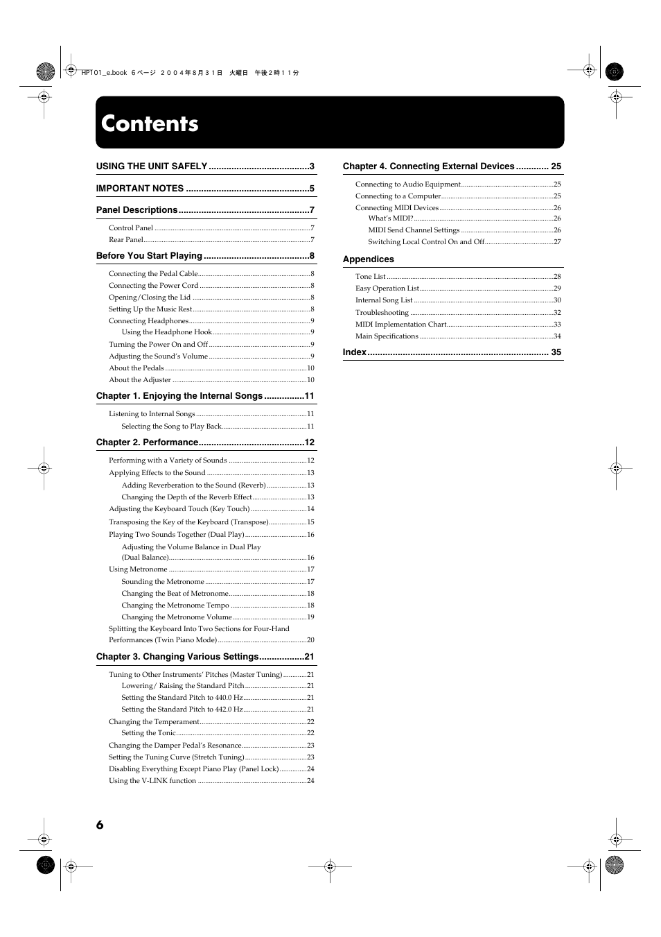 Roland HP101 User Manual | Page 6 / 40