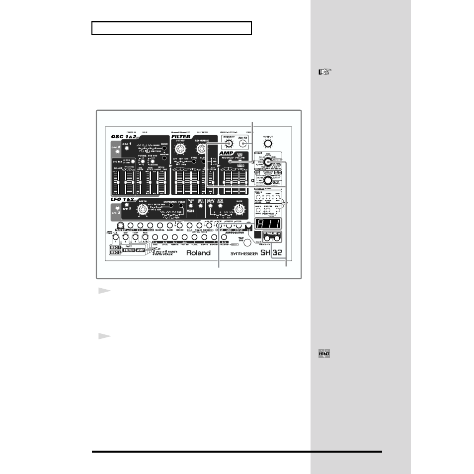 Adding an effect, And other details (p. 34) | Roland SH-32 User Manual | Page 34 / 124