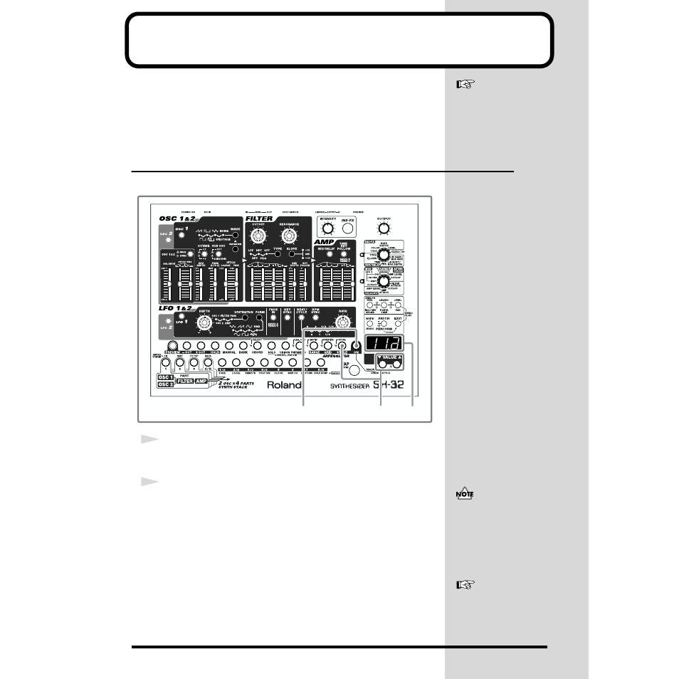 Playing arpeggio (arpeggiator), Turning on/off the arpeggiator | Roland SH-32 User Manual | Page 36 / 124