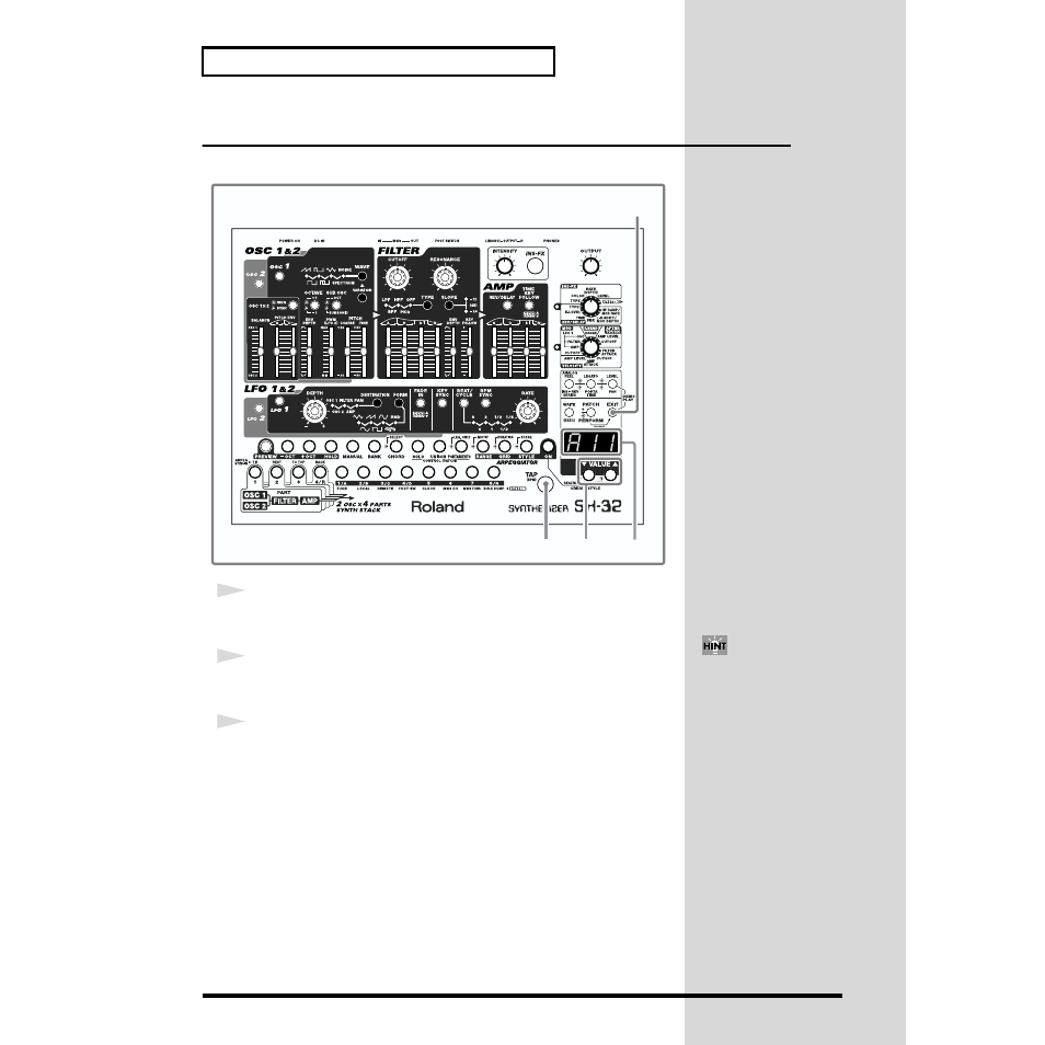 Changing the arpeggiator tempo | Roland SH-32 User Manual | Page 38 / 124