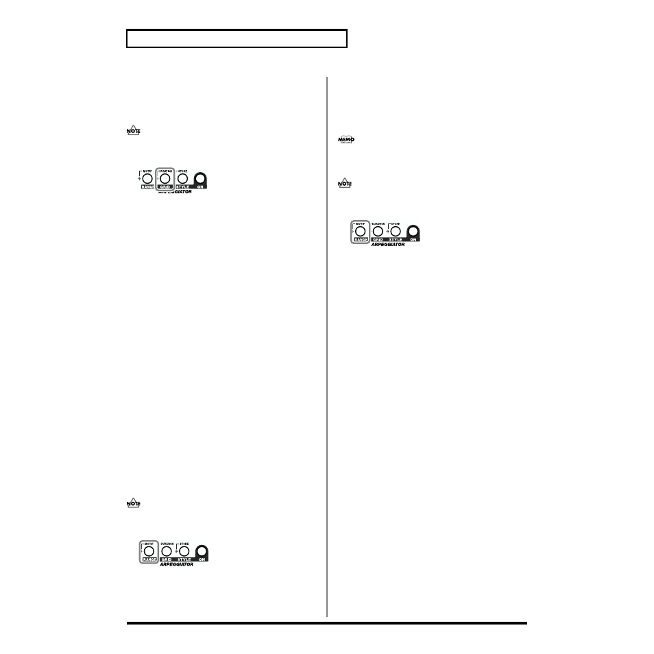Applying staccato and tenuto (duration), Changing the range of the arpeggio (range), P. 76) | 76 chapter 6. using arpeggiator (arpeggiator) | Roland SH-32 User Manual | Page 76 / 124