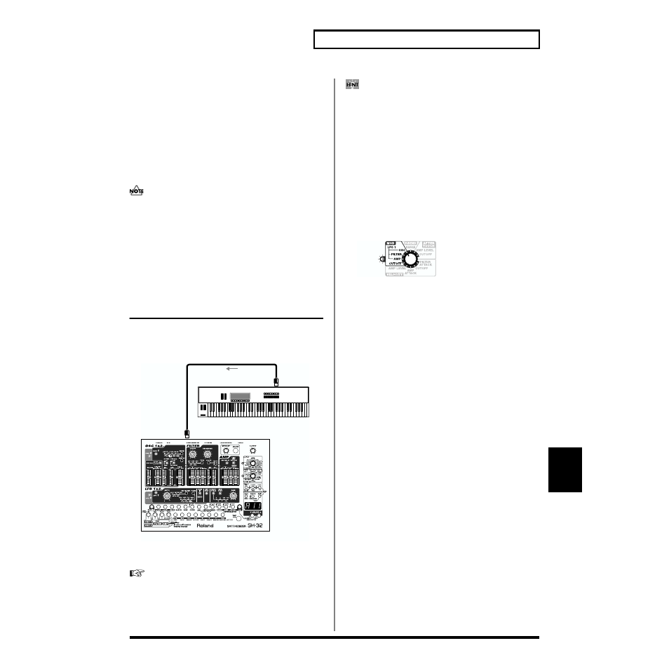 Playing the sh-32 from an external midi keyboard, Changing the sound with modulation (mod), P. 85) | Setting the performance control channel, Parameters that can be set | Roland SH-32 User Manual | Page 85 / 124